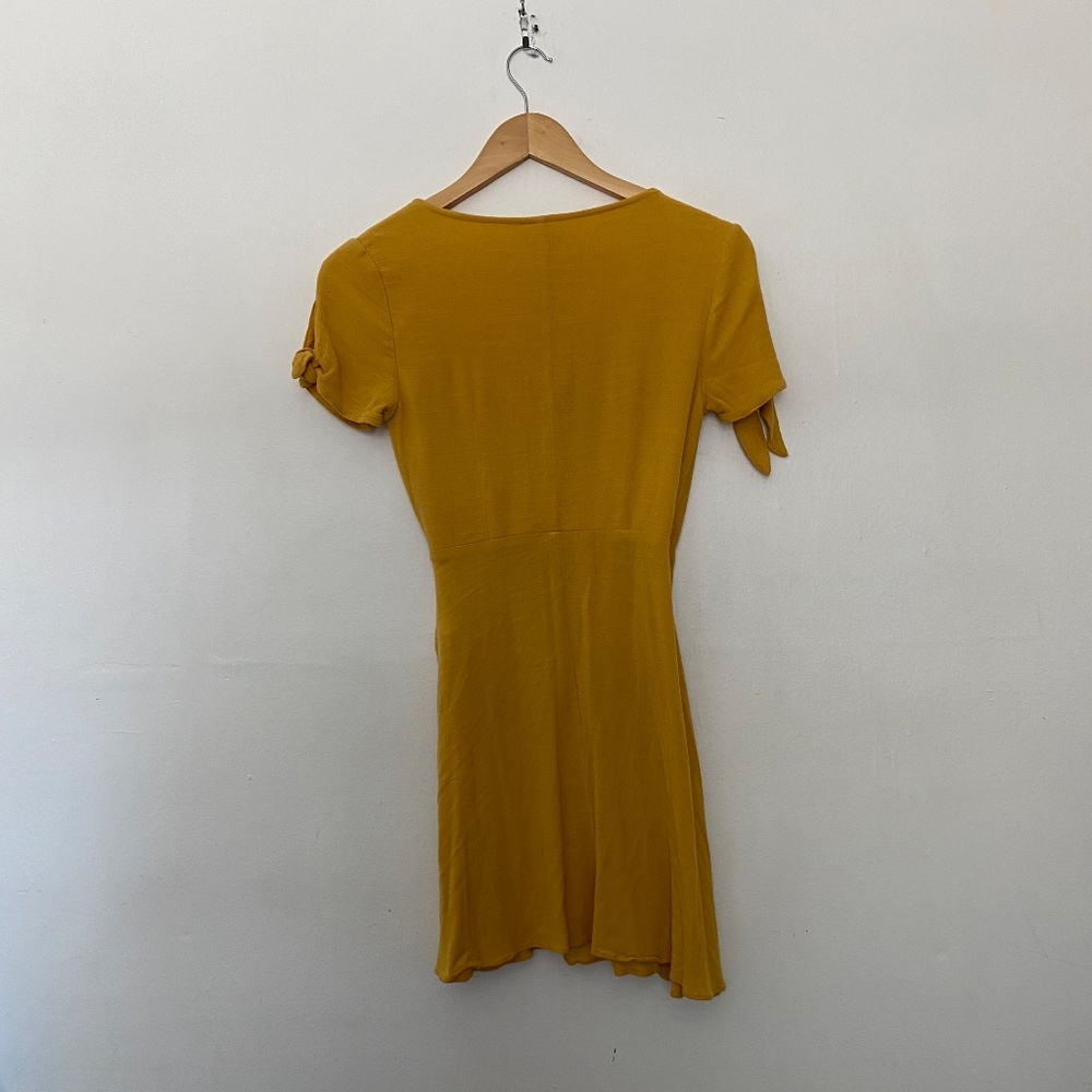 Lulus My Philosophy Golden Yellow V-Neck Wrap Mini Dress Size XS - Picture 3 of 5